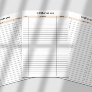 Oil Change Log,mileage Log,oil Change Tracker,oil Change,oil Change ...