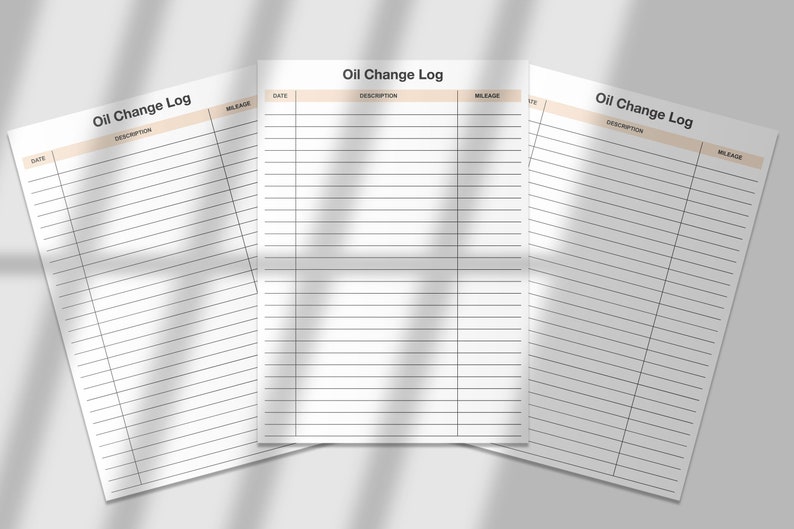 Oil Change Log,printable Oil Change Log,oil Change Log Book,vehicle Oil ...