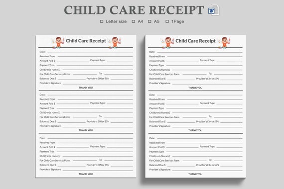 daycare receiptdaycare payment formdaycare tax etsy