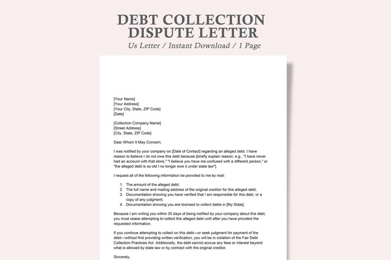 Disputing Debt Collection Language Debt Collection Dispute Letter,debt Collection Letter Template,letter ...