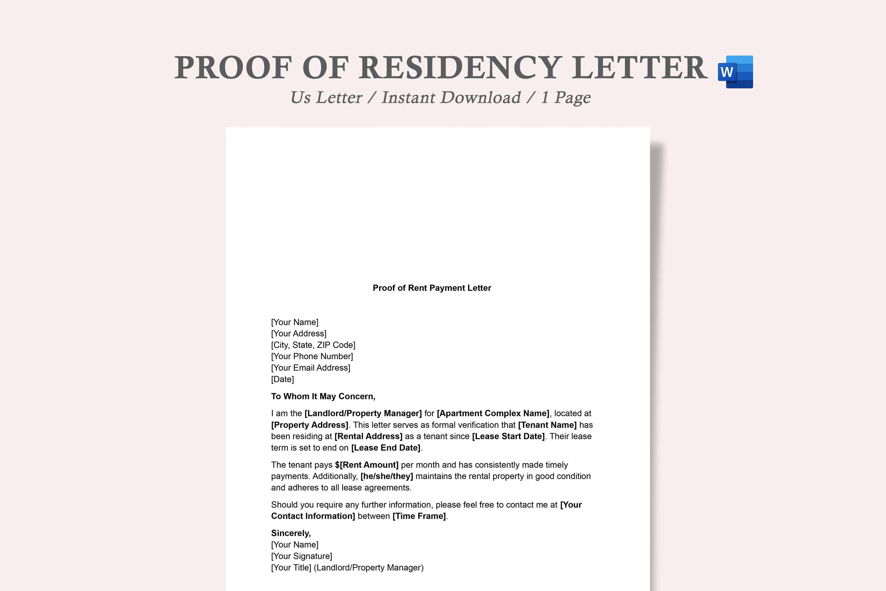 Proof of Rent Payment Letter Template,proof of Rental Payment Letter ...