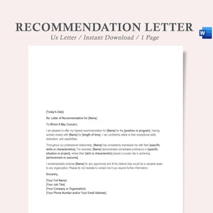 Carta de recomendación profesional, carta de recomendación, plantilla de carta de recomendación, plantilla de carta de recomendación en Word