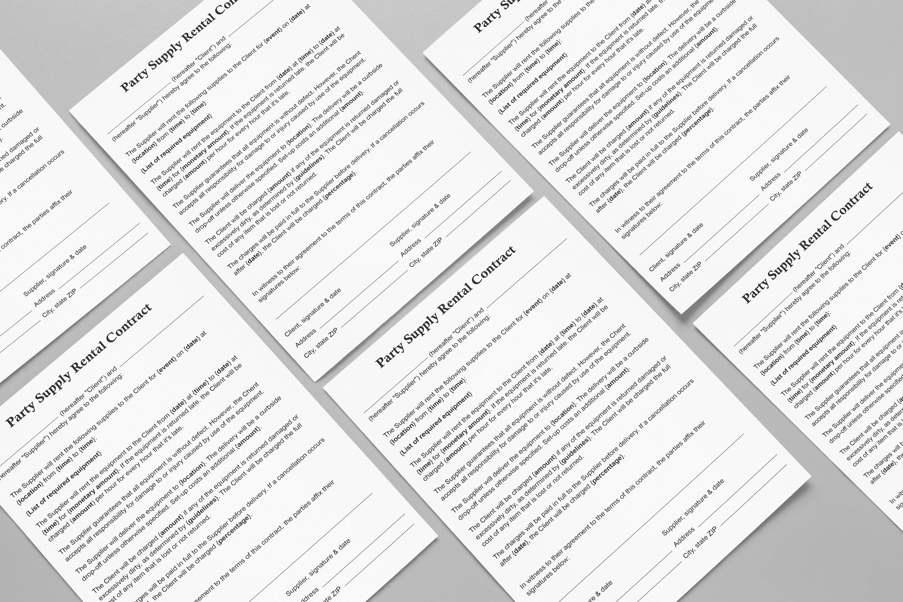 Party Supply Rental Contract,party Supply Contract,supply Agreement