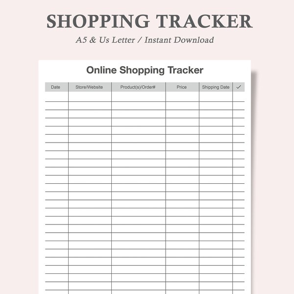 Online Shopping Tracker,Shopping Planner,Shopping List,Online Purchase Log,Purchase Tracker,Shopping Insert,Shopping Log,A4,A5,Us Letter