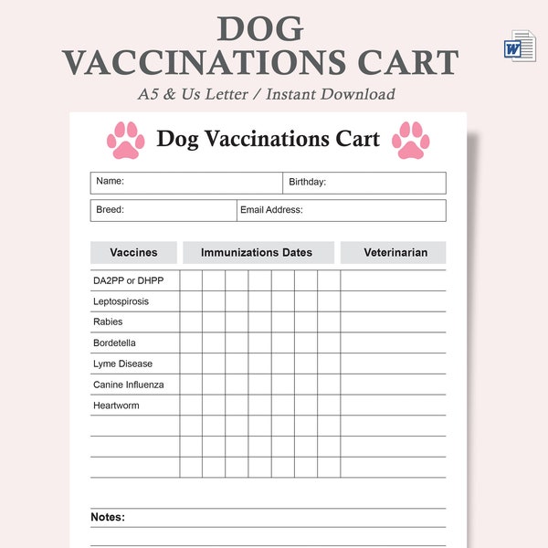 Dog vaccination chart,Pet health record,Canine immunization log,Dog vaccination record,Dog vaccination tracker,Dog health planner