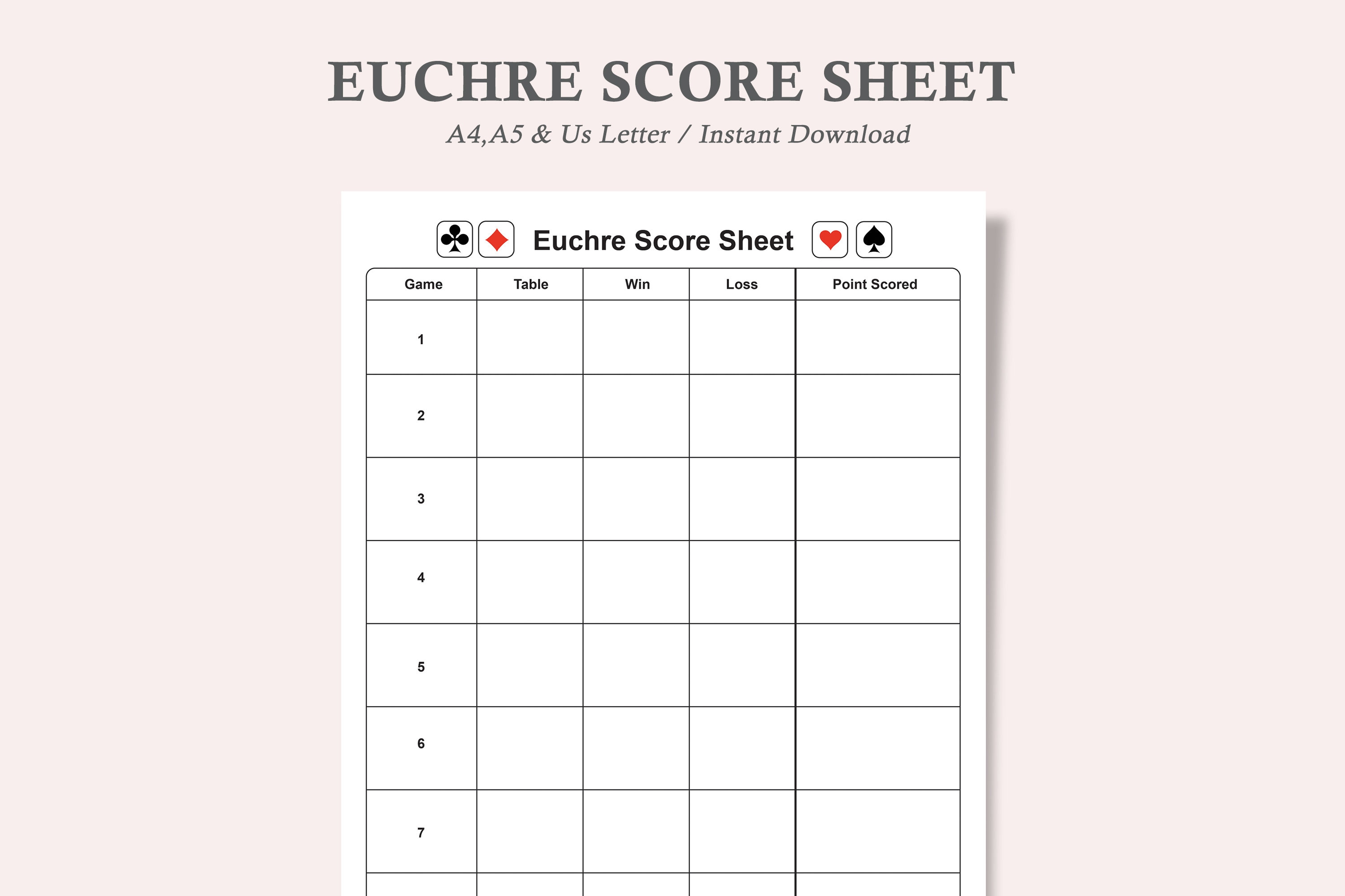 Free Printable Progressive Euchre Score Cards
