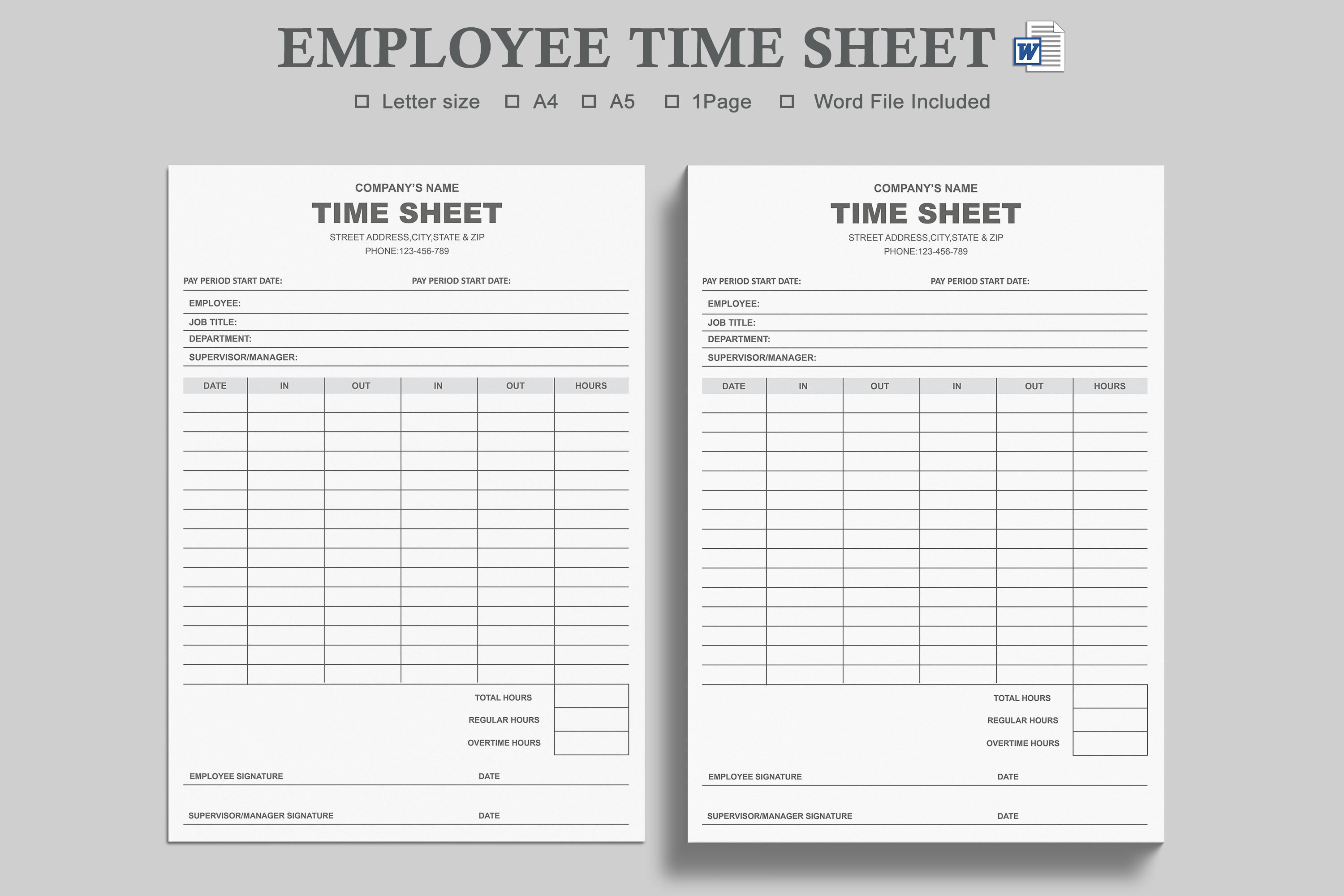 Employee Time Sheet Printable FormTimesheetTime LogEmployee | Etsy