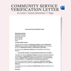 plantilla de carta de servicio comunitario, plantilla de carta de recomendación de servicio comunitario, plantilla de horas de servicio comunitario en Word