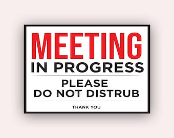 cartel de puerta de reunión en progreso, cartel de reunión en progreso, cartel de reunión en progreso, cartel imprimible de reunión en progreso