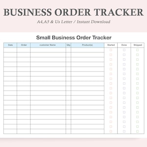 Small Business Order Tracker Sheet,Customer Order Tracker,Business Organiser Planner,Order Form,Printable Order from,A4,A5,Us Letter