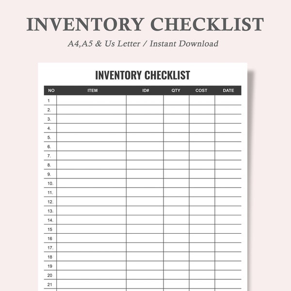 Inventory Printable,Inventory Checklist,Item Listing,Inventory List,Inventory Tracker,Inventory Count Form,Pantry Inventory,A4,A5,Us Letter