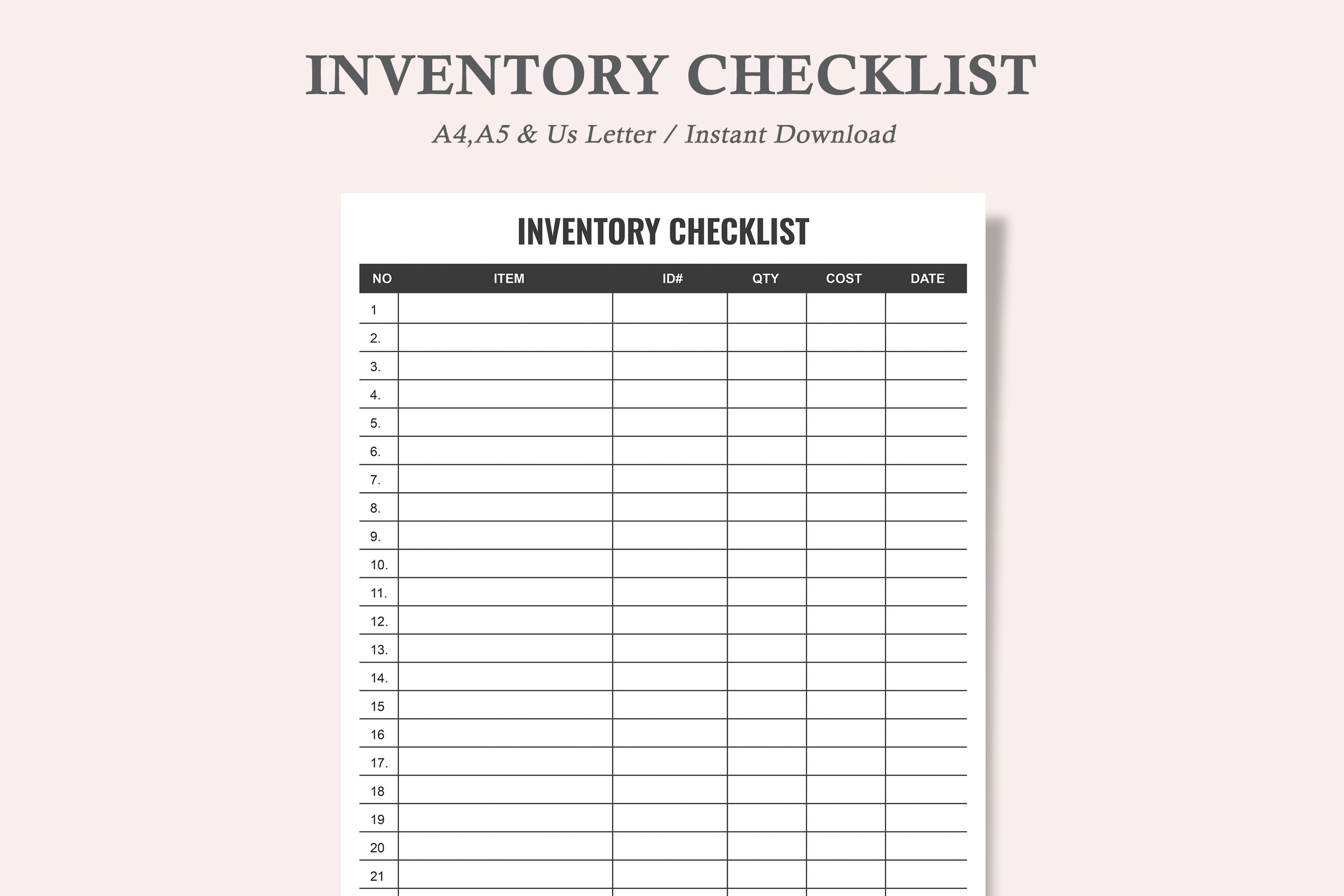 Inventory Printable,inventory Checklist,item Listing,inventory List