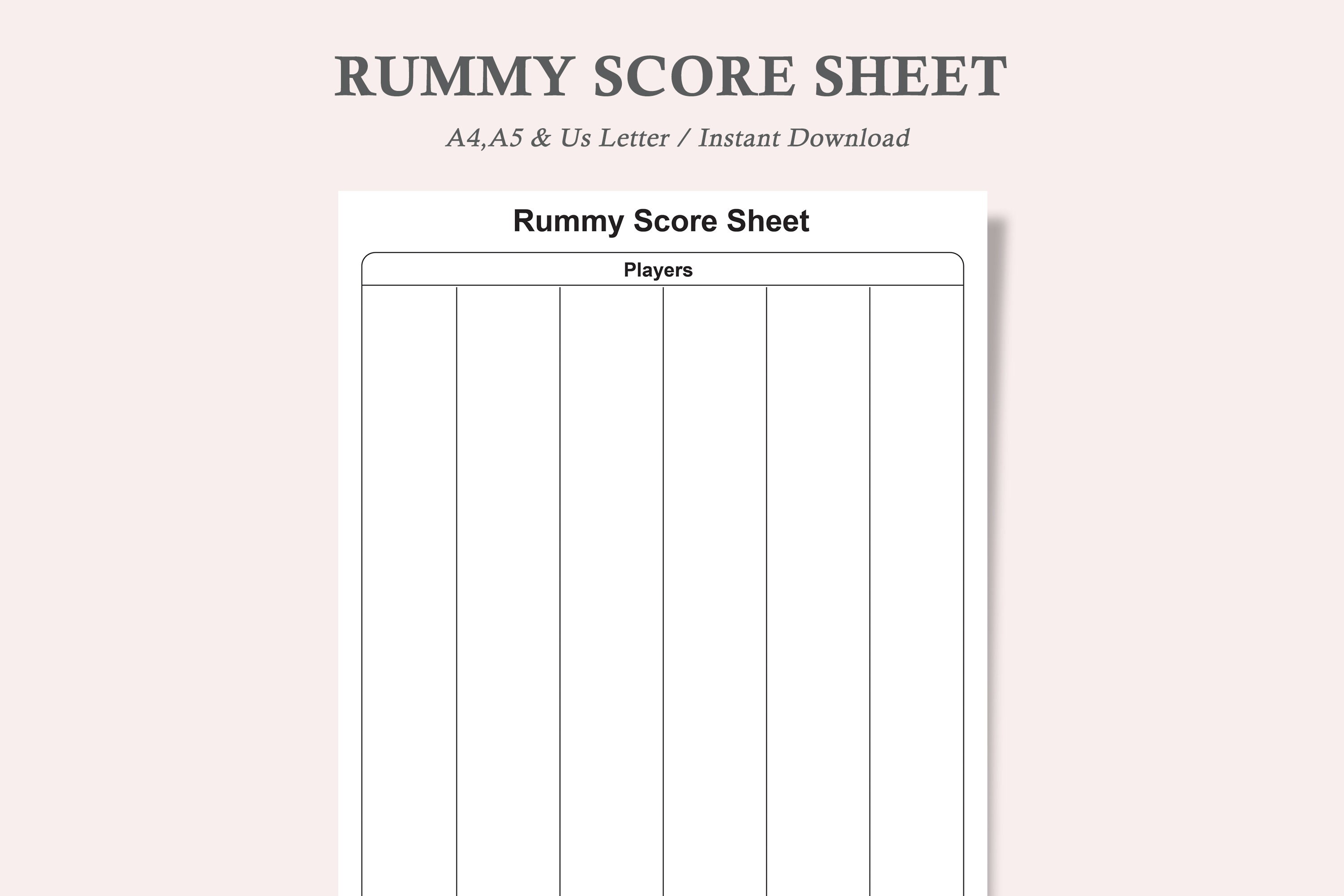 Rummy Score Sheet game Score Card gin Rummy rummy Log gaming Tracker 