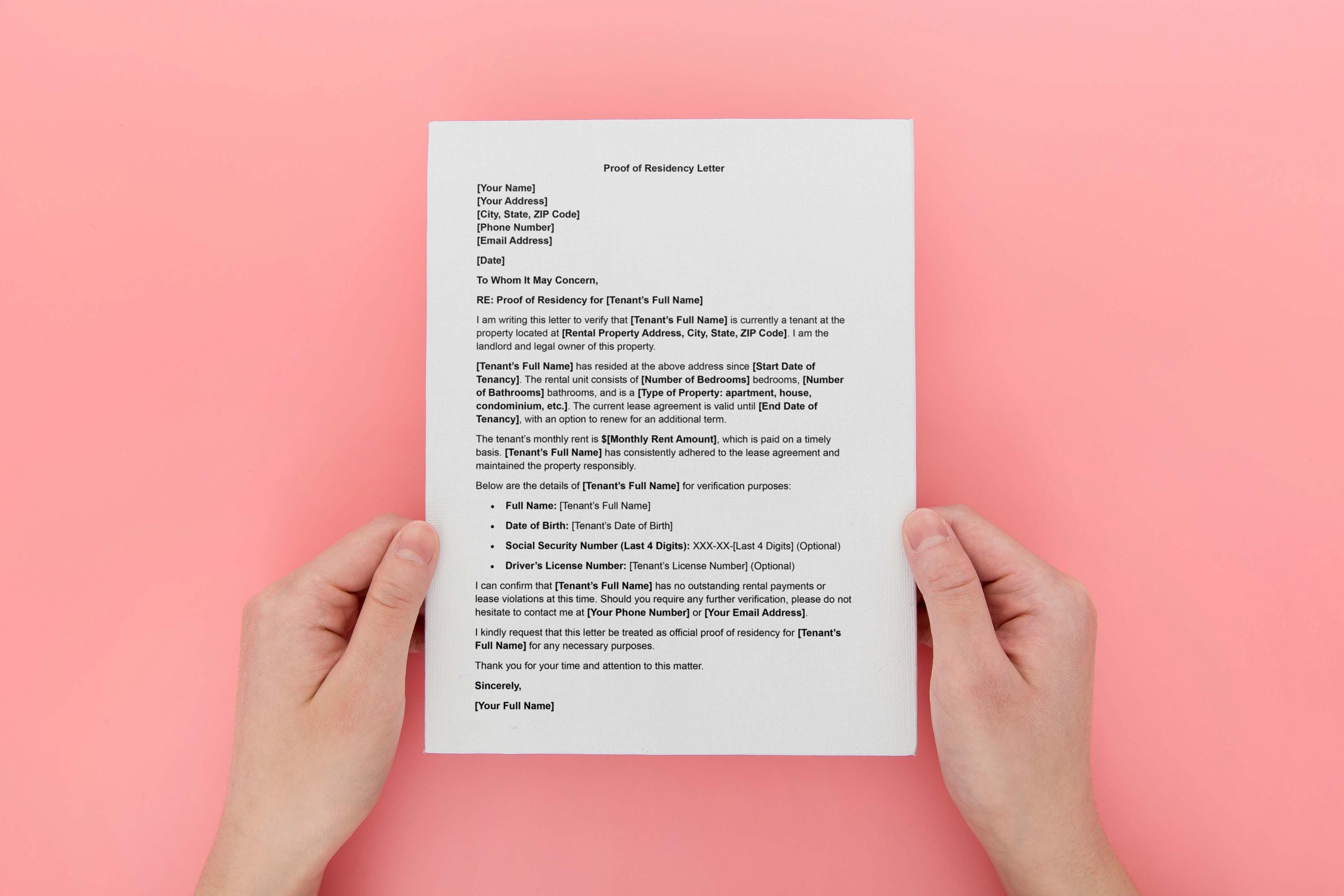 Address Declaration Letter Sample Proof of Residency Letter,letter of Residency,proof of Address Letter ...