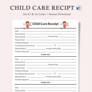 Daycare Receipt daycare Receipt Template daycare Receipt Pdf printable