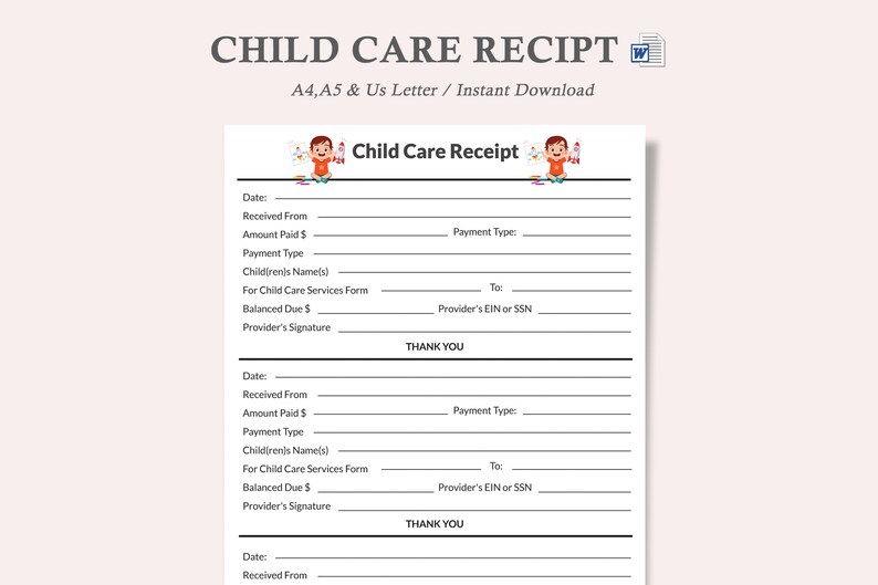 Daycare Receipt,daycare Receipt Template,daycare Receipt Pdf,printable ...
