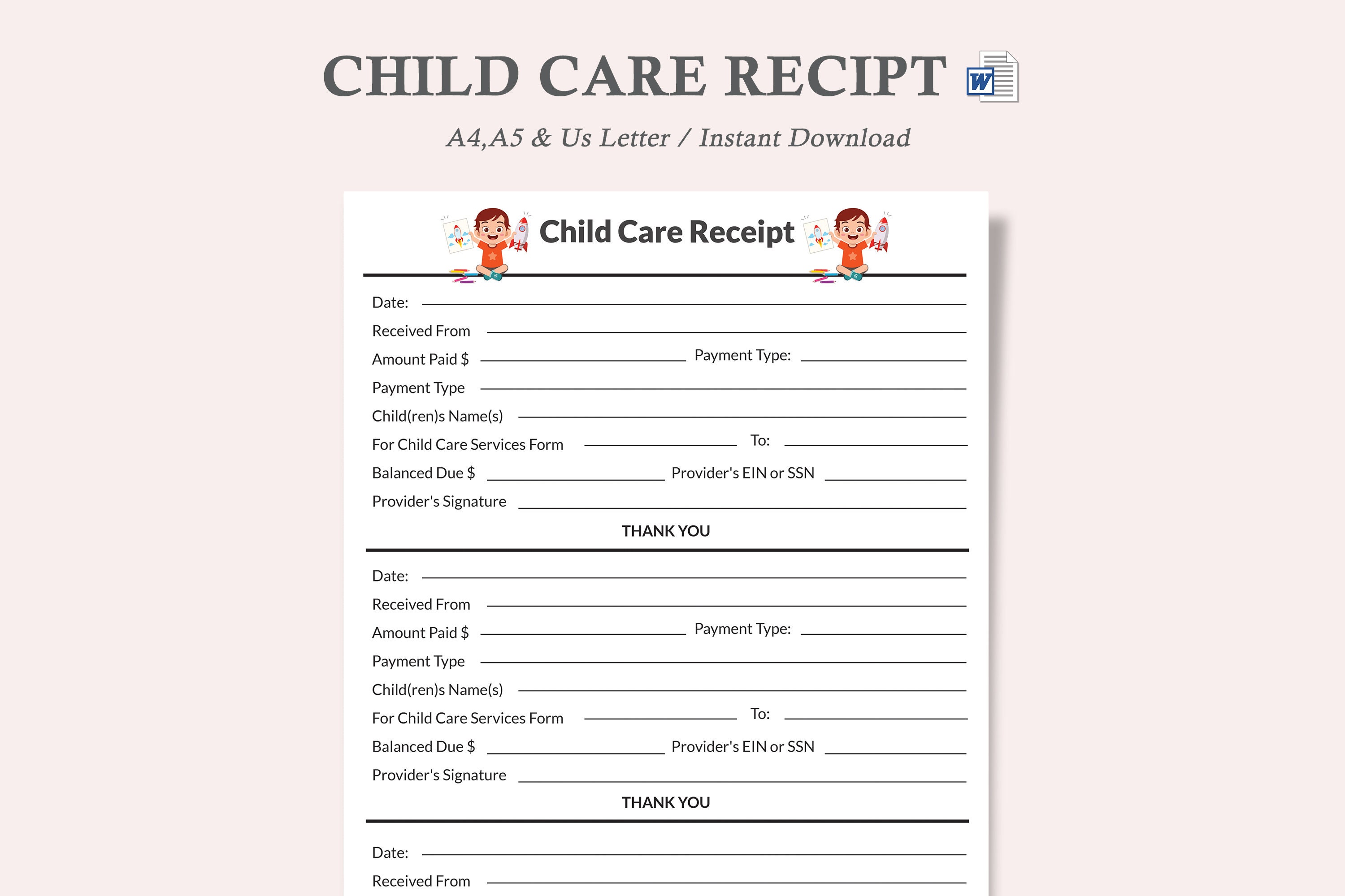 Daycare Receiptdaycare Payment Formdaycare Tax Etsy Canada