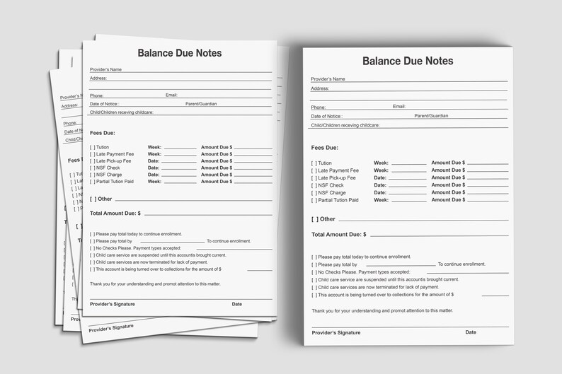 Balance Due Form,balance Due Notice,daycare Payment Form - Etsy