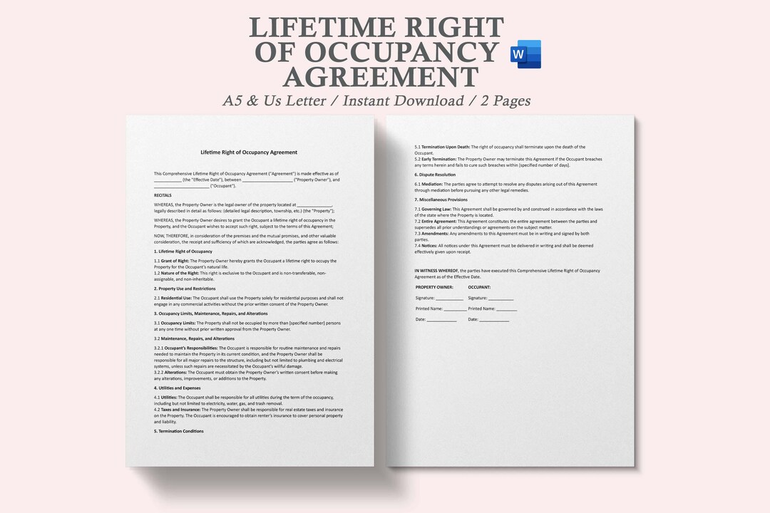 Lifetime Occupancy Agreement right of Occupancy Agreement right of Lifetime Occupancy Agreement right of Occupancy Agreement right of