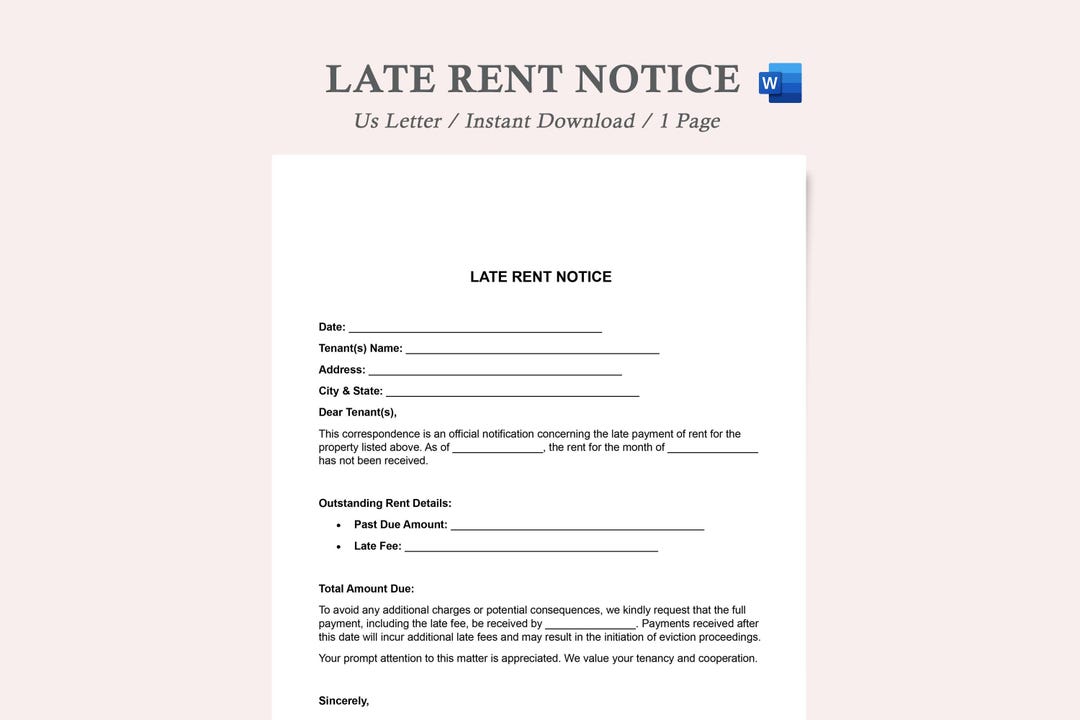 Late Rent Notes Late Rent Notice,late Rent Letter,late Rent Template,late Rent Payment ...