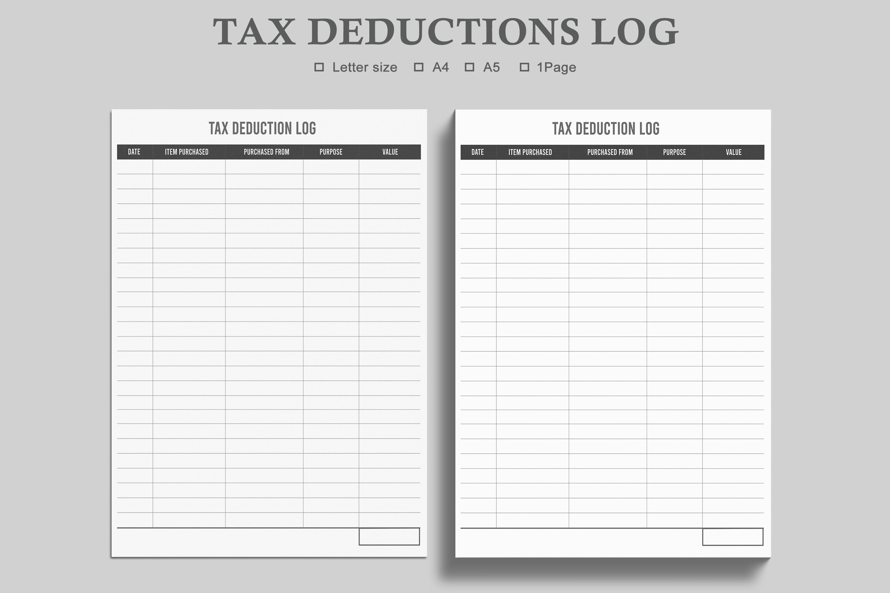 Tax Deductions LogDeduction Record TrackerTax Etsy