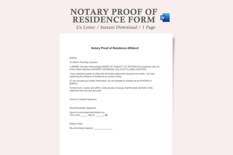 Notary Proof of Residency Letter,notary Letter of Residency,proof of ...