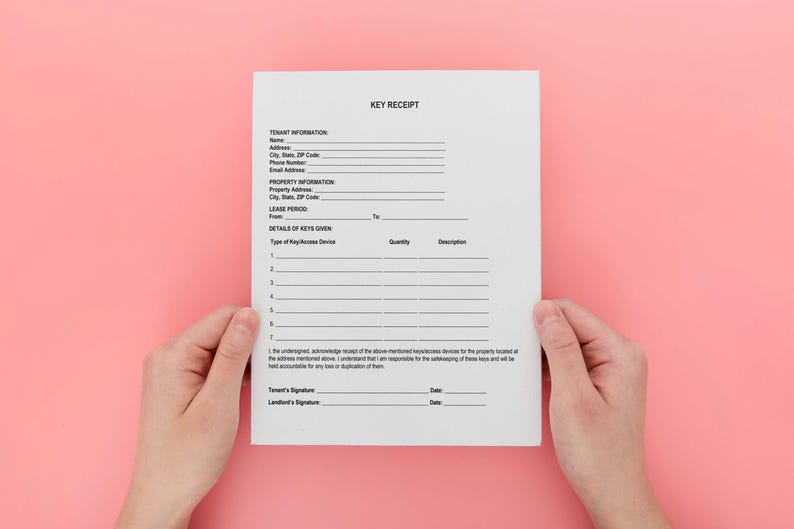 Key Receipt Form Template,key Received Form,key Receipt for Tenants,key ...