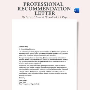 Carta de recomendación profesional, carta de recomendación, plantilla de carta de recomendación, plantilla de carta de recomendación en Word