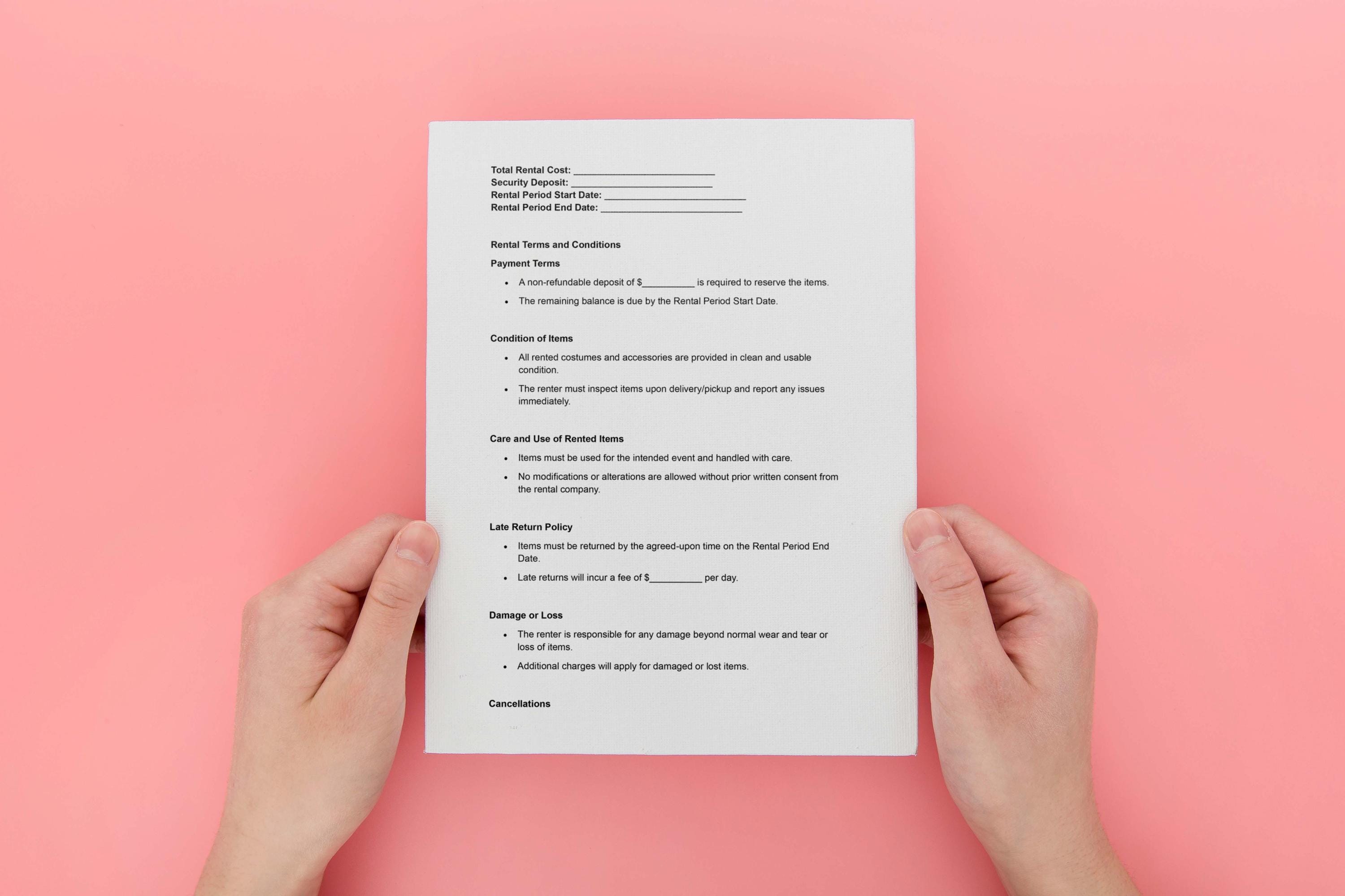 Costume Rental Agreement,costume Rental Agreement Template,costume ...