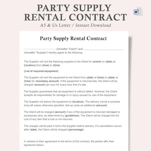 party supply rental contract,party supply rental agreement form,party supplies rental agreement