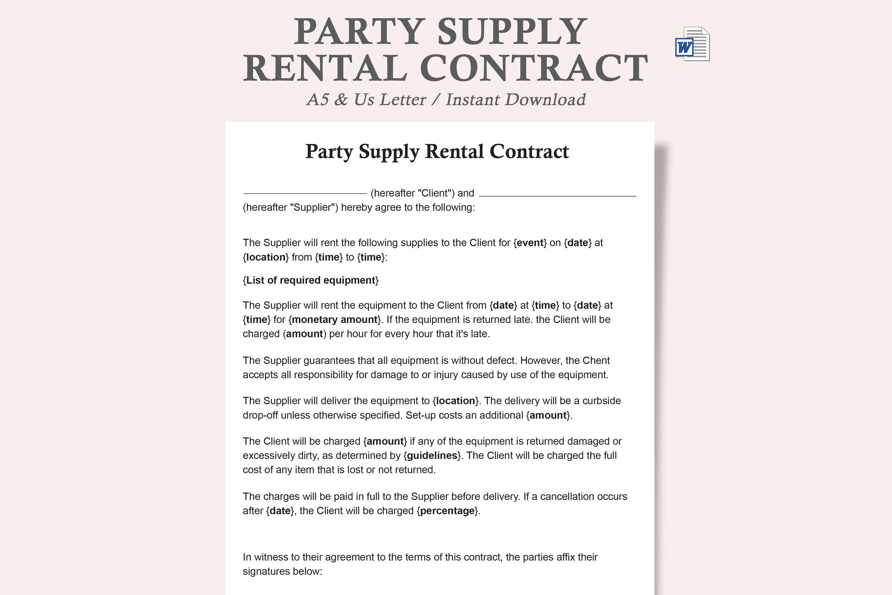 Party Supply Rental Contract party Supply Contract supply Agreement Party Supply Rental Contract party Supply Contract supply Agreement