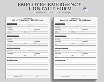 emergency contact form digital download daycare child etsy