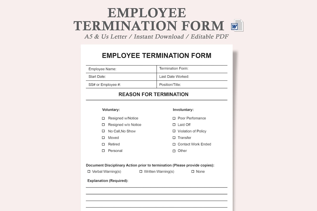 Employee Termination Form,printable Employee Termination Form,editable ...