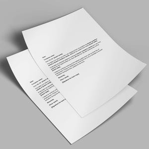 May include: Two white sheets of paper with text, slightly overlapping, against a gray background. The top sheet is curled, revealing the text on the bottom sheet. The text appears to be a formal letter.