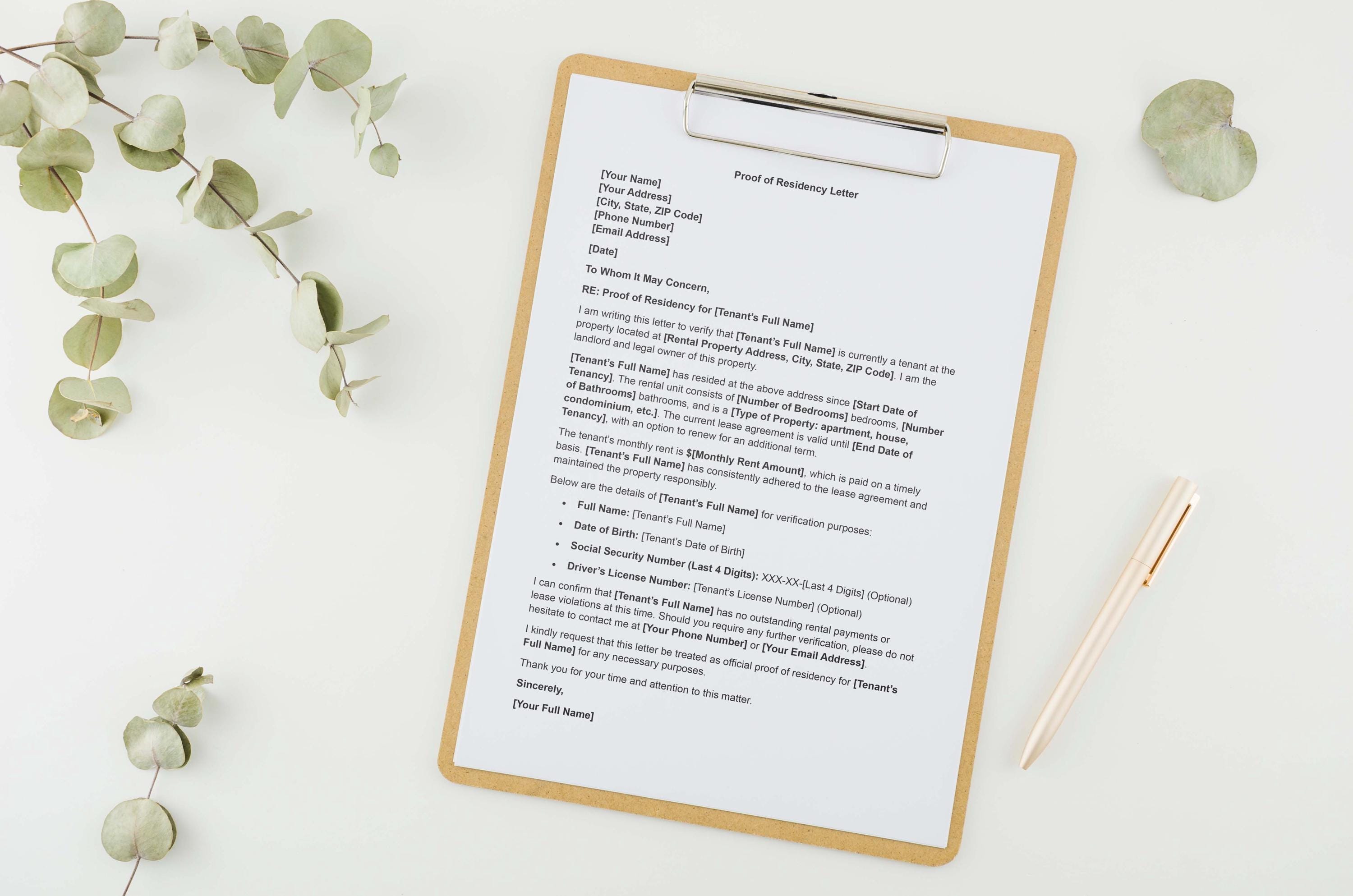 Address Declaration Letter Sample Proof of Residency Letter,letter of Residency,proof of Address Letter ...