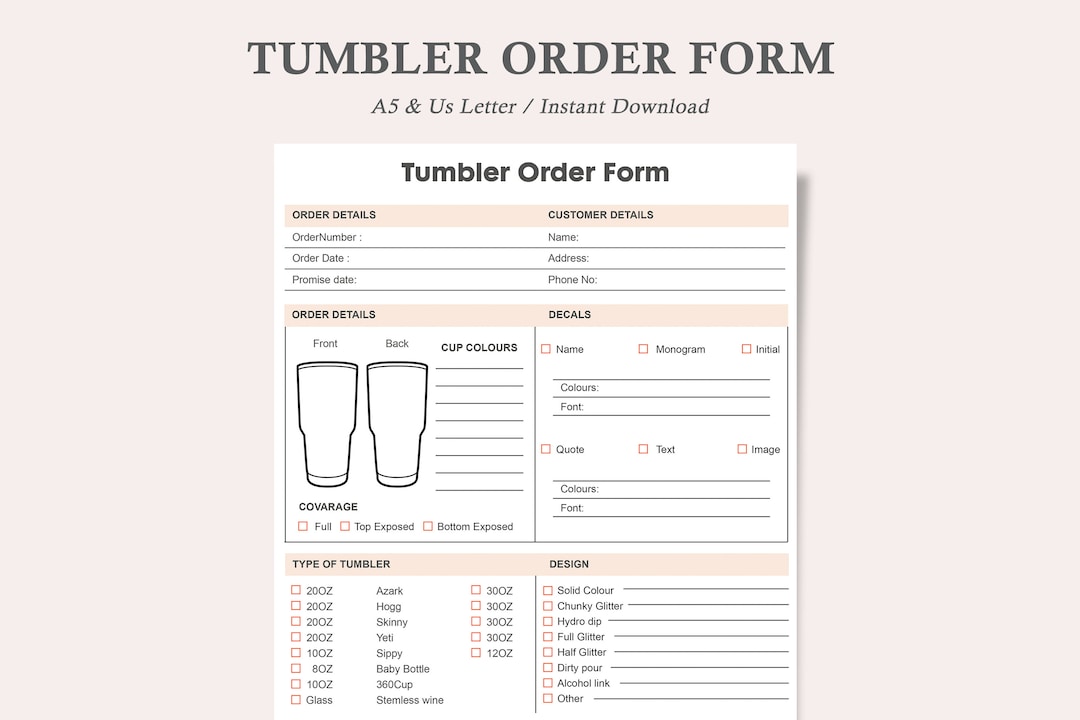 Tumbler Order Form,tumbler Form,tumbler Order Form Template,printable