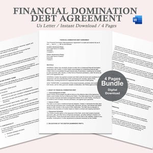 May include: A digital download of a Financial Domination Debt Agreement legal document in a Word (.doc) format. The document is a 4-page bundle and is available for instant download.