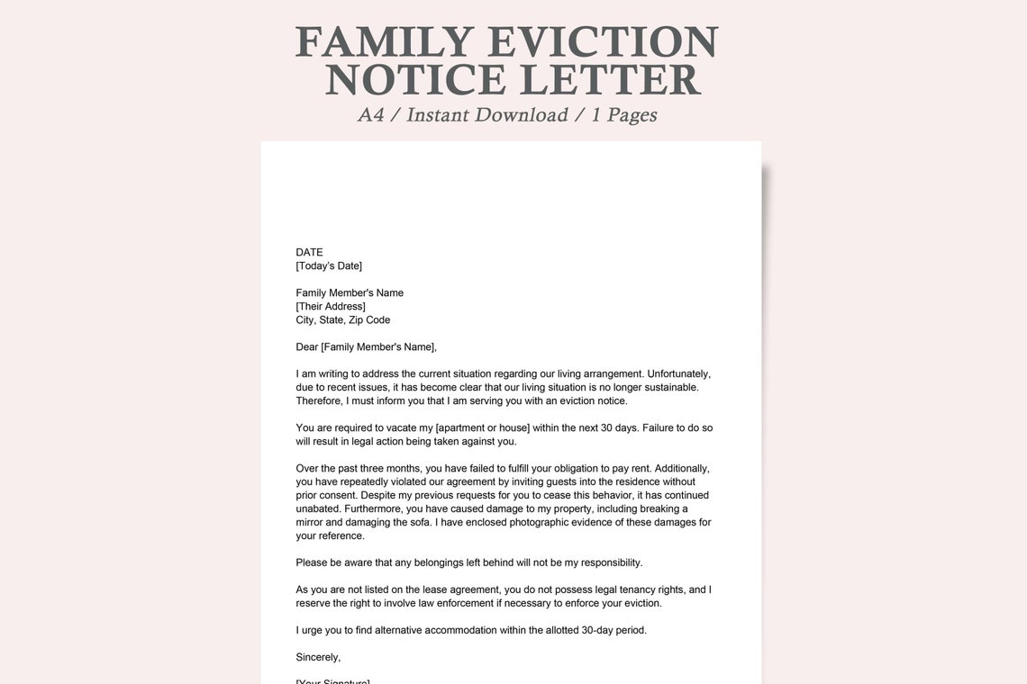 Eviction Letter for Family Member,letter of Eviction for Family Member