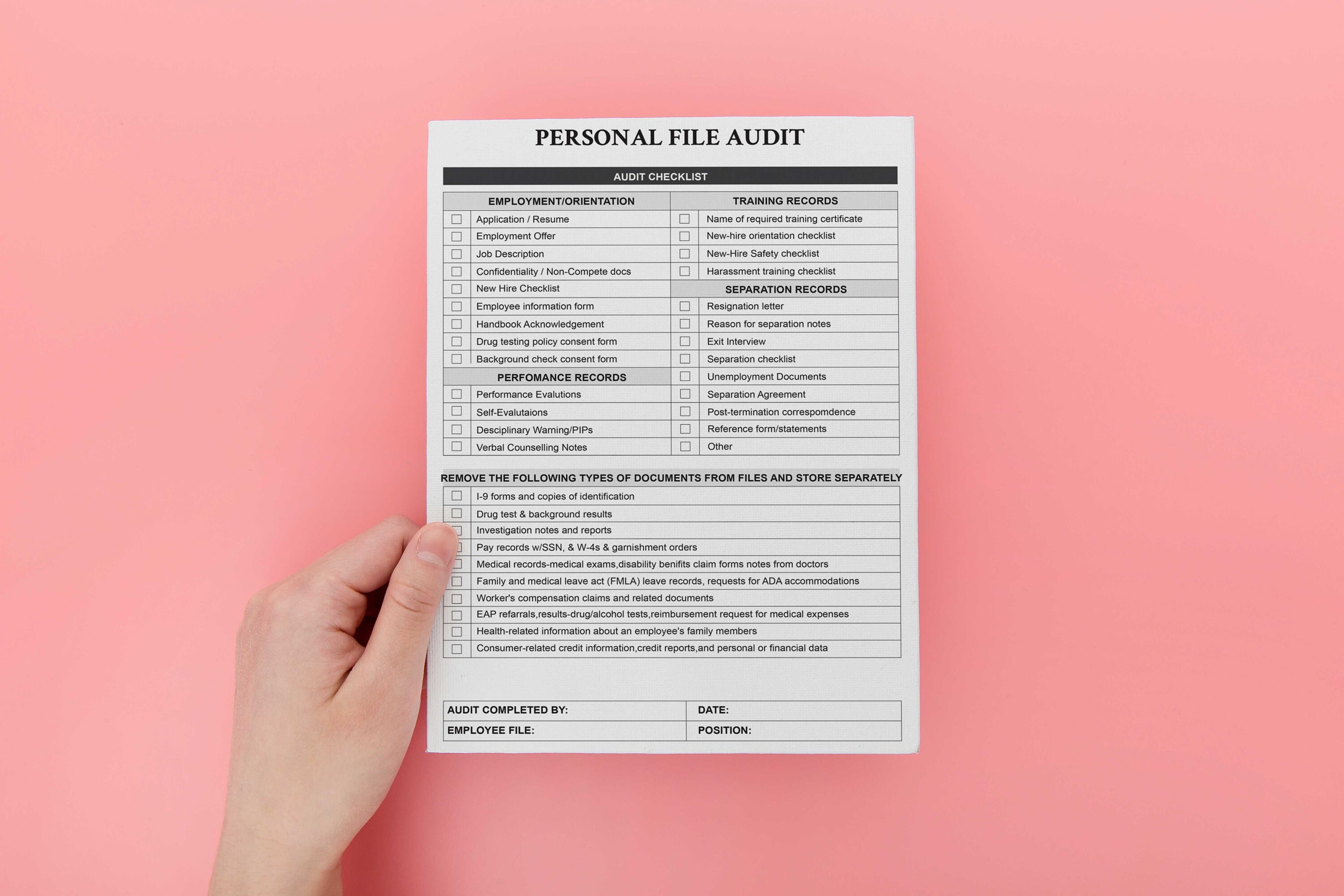 Checklist Employee File Audit,hr Template,editable MS Word Document