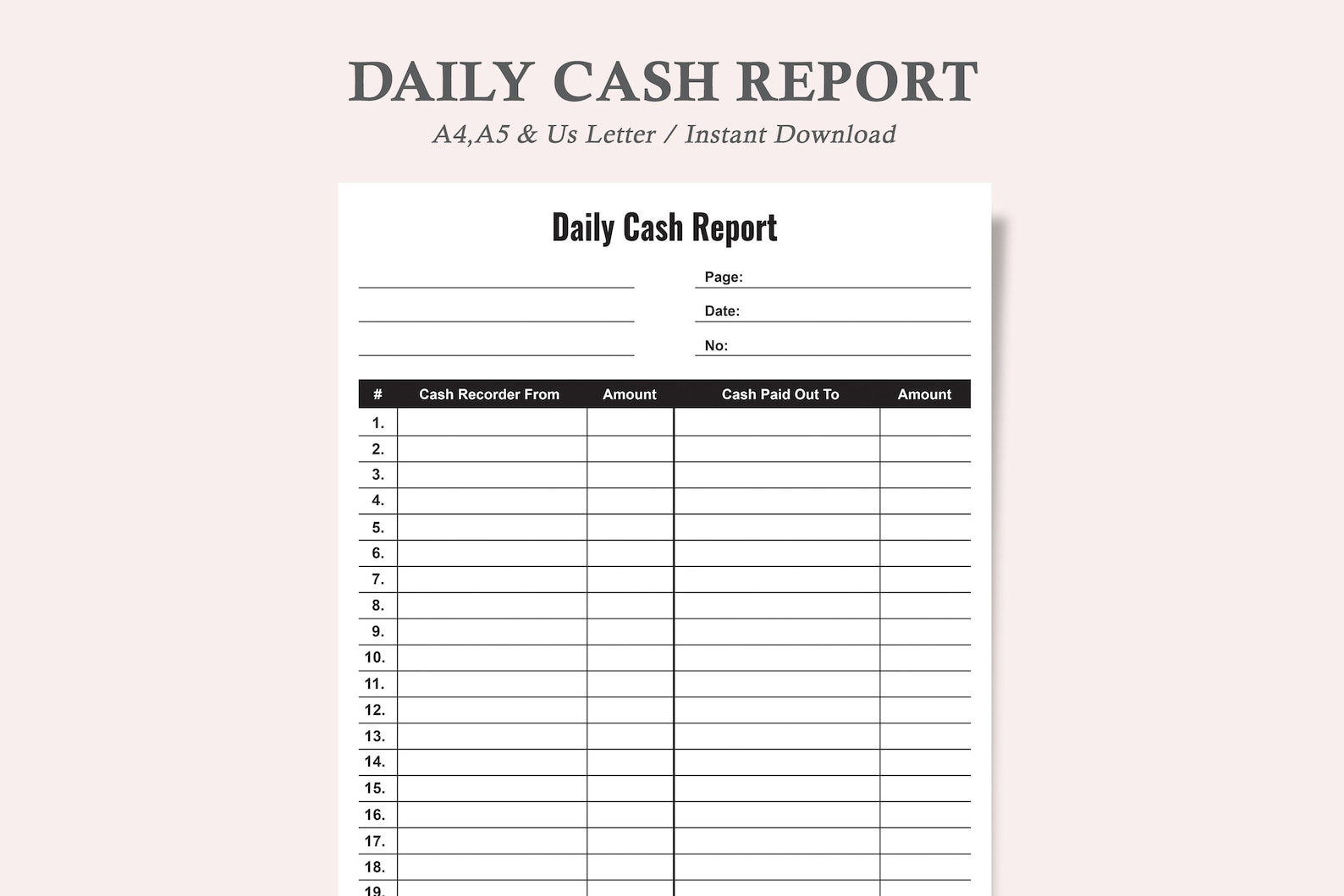 Cash Log Sheet,daily Cash Report,cash Tracker,cash Book,daily