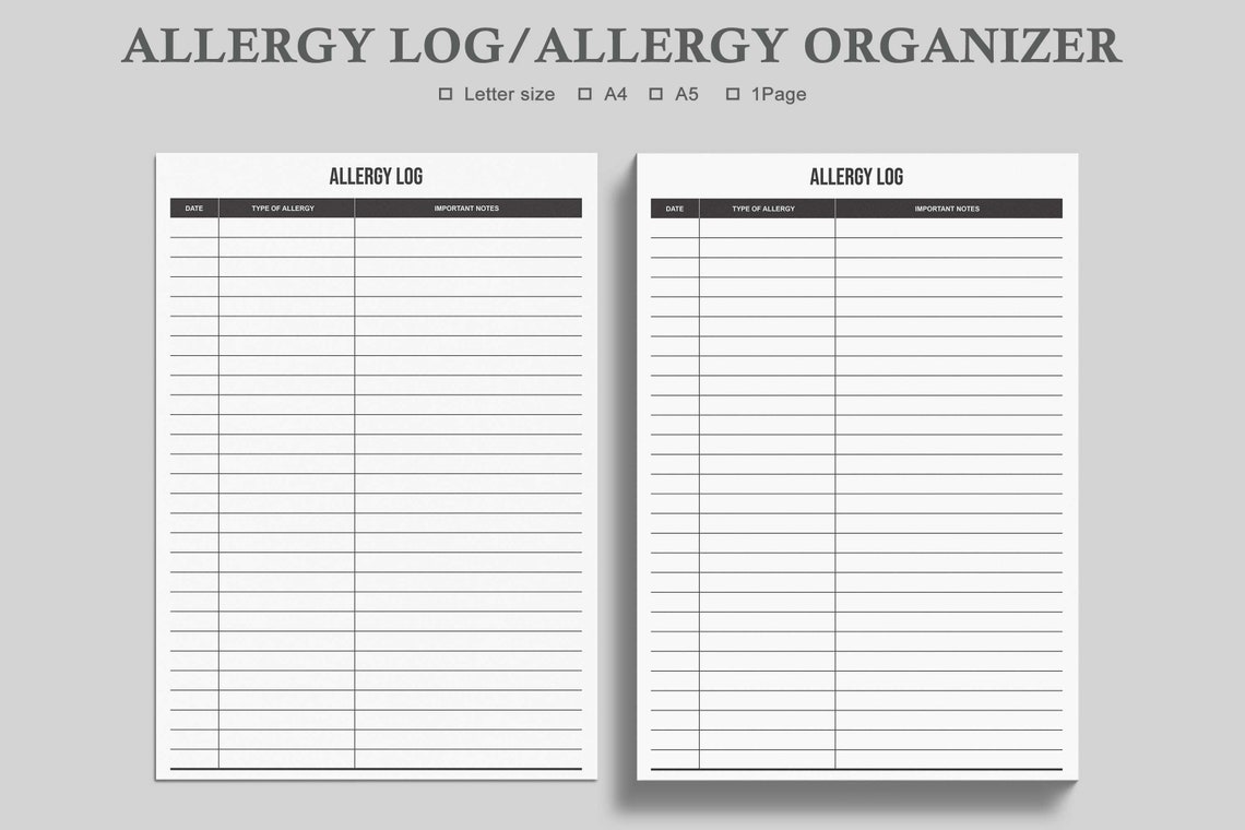 Allergie-TagebuchAllergie-Tracker-FormAllergie-MilchAllergi | Etsy