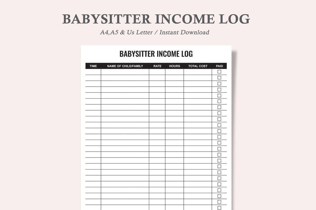 Babysitter Log,babysitter Sitter Tracker,document