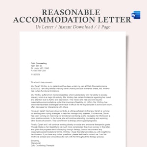 May include: A letter of reasonable accommodation for a patient named Oprah Winfrey. The letter is written by a therapist at Cal Counseling and details Winfrey's mental health challenges and the need for accommodations.