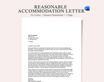 carta de adaptación razonable, carta de muestra de adaptación razonable, carta para adaptación razonable