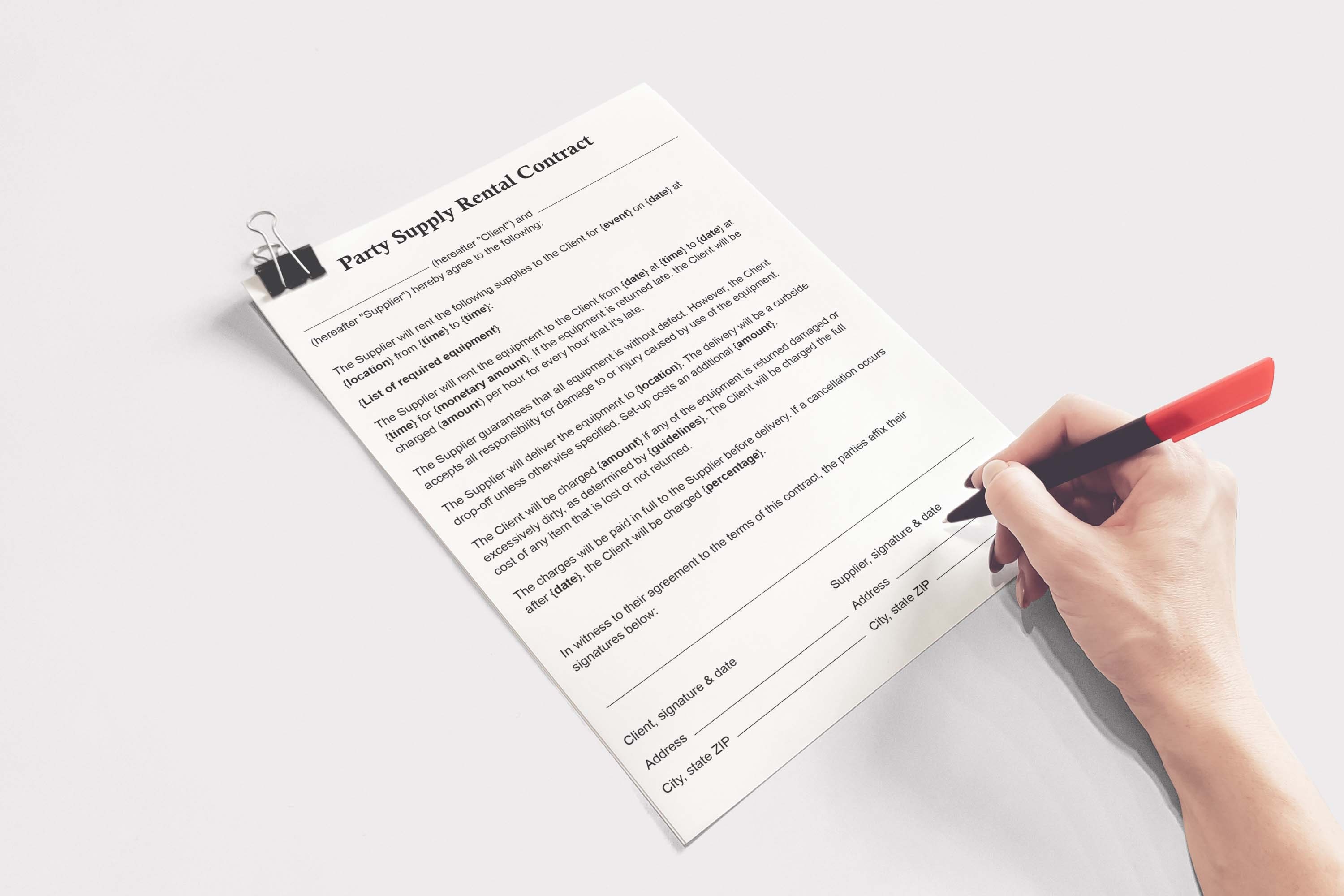 Party Supply Rental Contract party Supply Rental Agreement Form party Party Supply Rental Contract party Supply Rental Agreement Form party