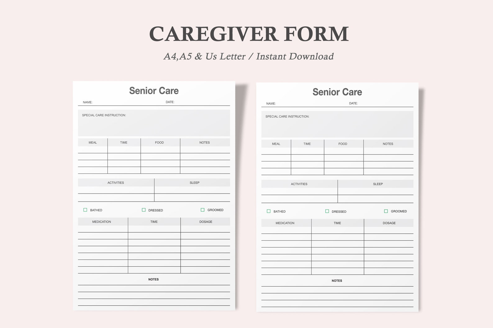 Senior Care Printablecaregiver Formscaregiver - Etsy