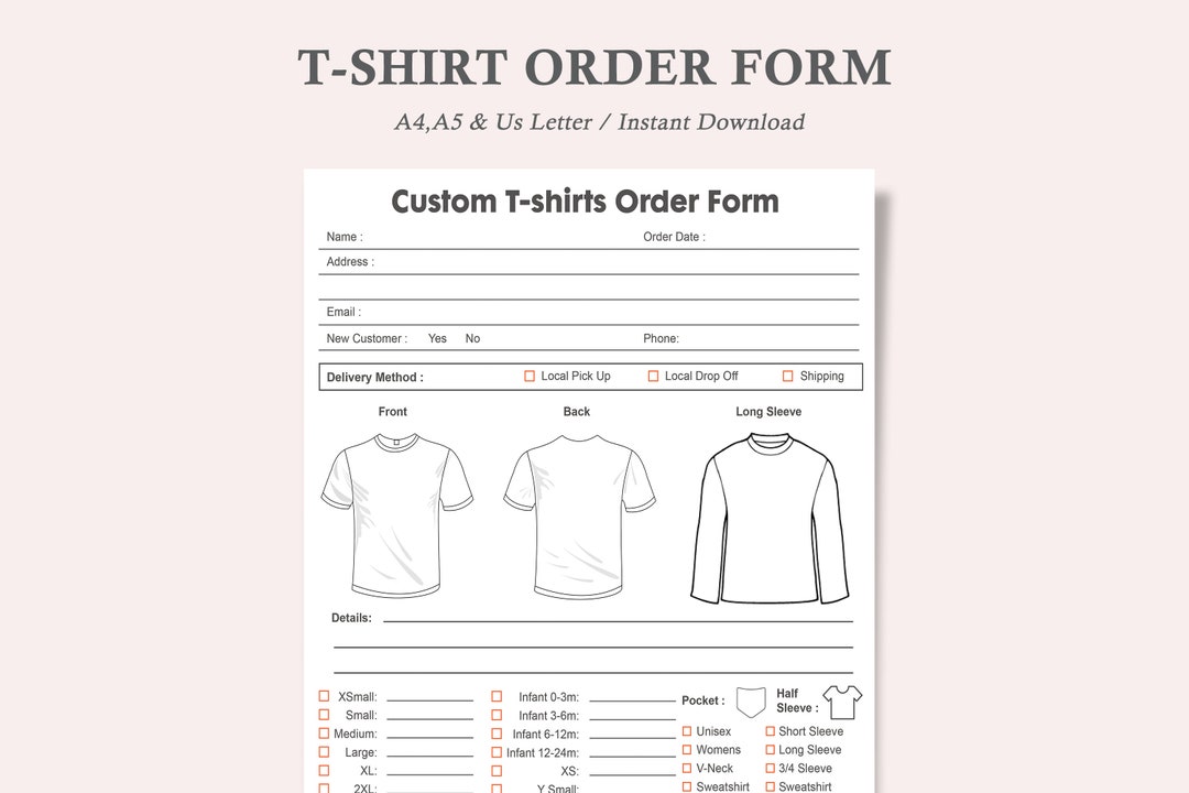 T-shirt Order Formcraft Order Formorder Formprintable Order - Etsy