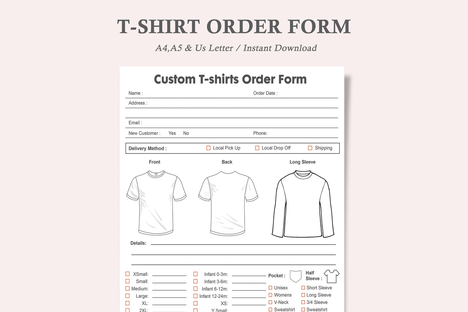 T Shirt Order Form,tee Shirt Order Form,t Shirt Order Form Template,t Shirt Order Form Printable ...