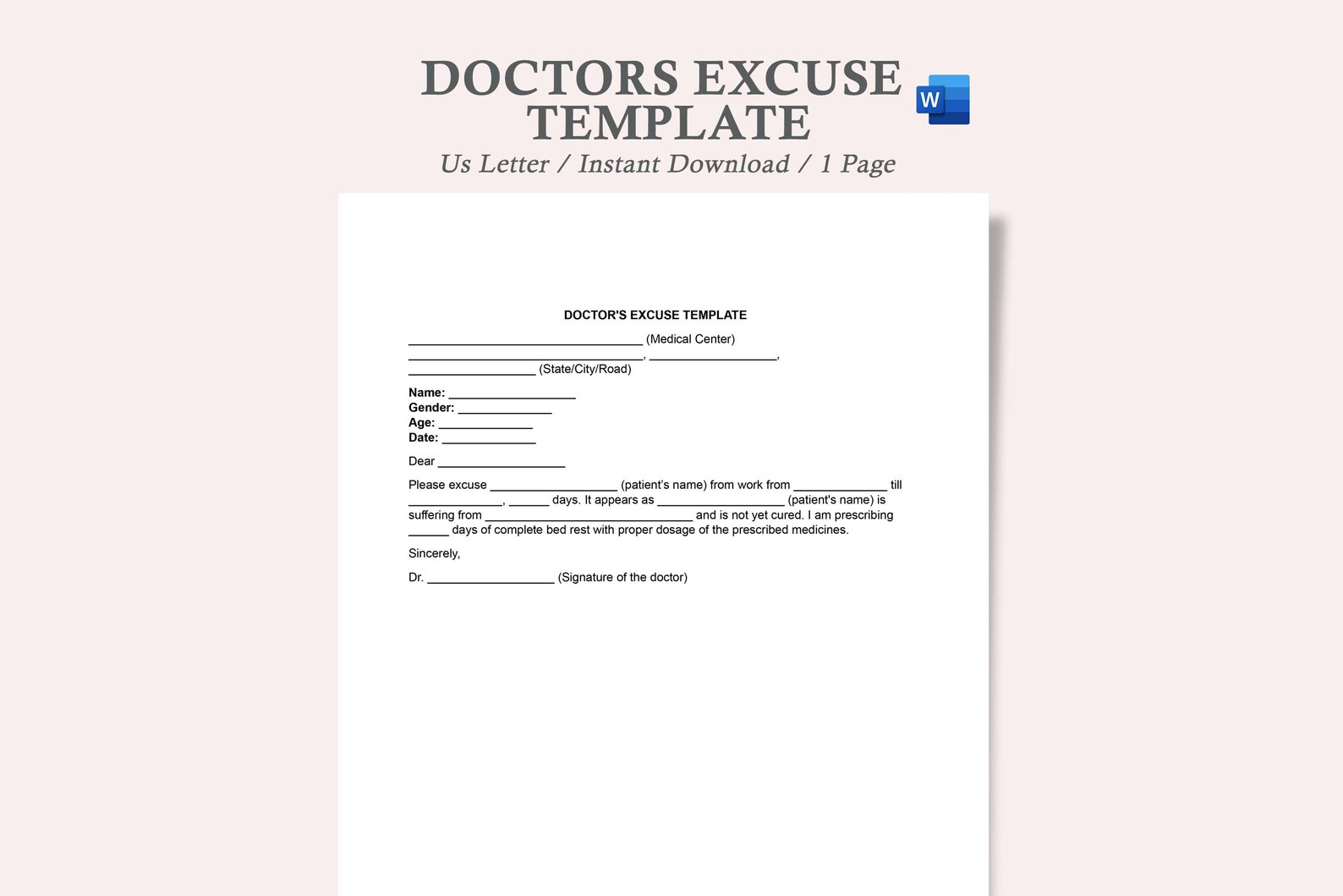 Doctor Excuse Letter,doctor Excuse Note for Work,work Excuse Letter ...
