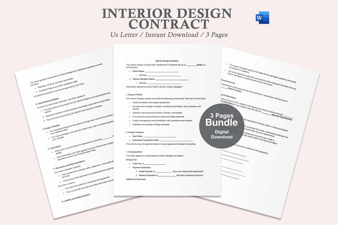 Contrato de diseño de interiores, plantilla de contrato de diseño de ...